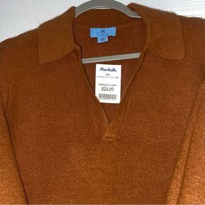 Brown V-Neck Collared Sweater